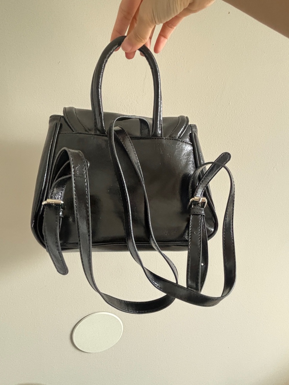 Classic Black Leatherette Top-Handle Bag - Picture 3 of 3